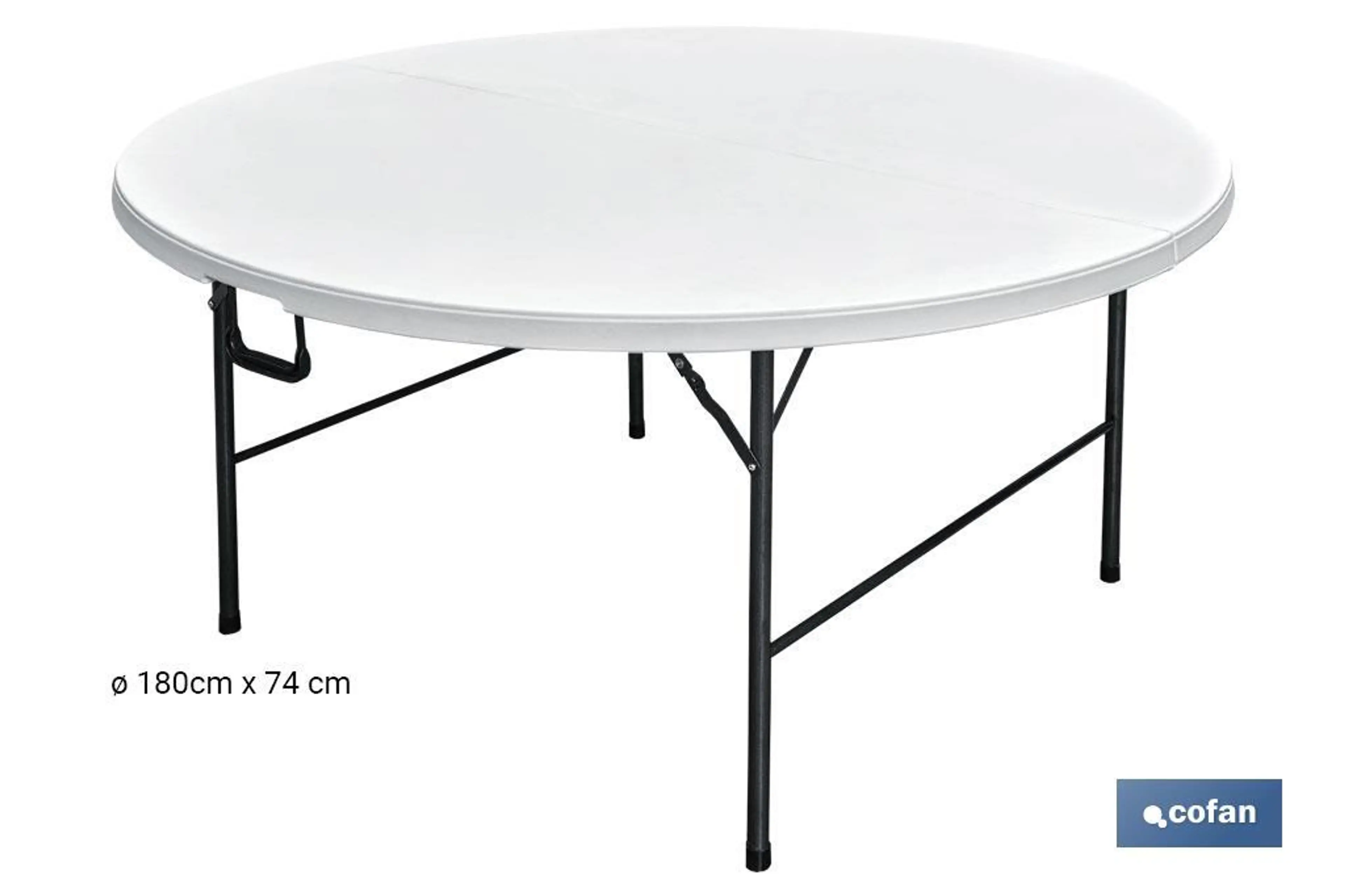 MESA REDONDA PLEGABLE BLANCA 180X74