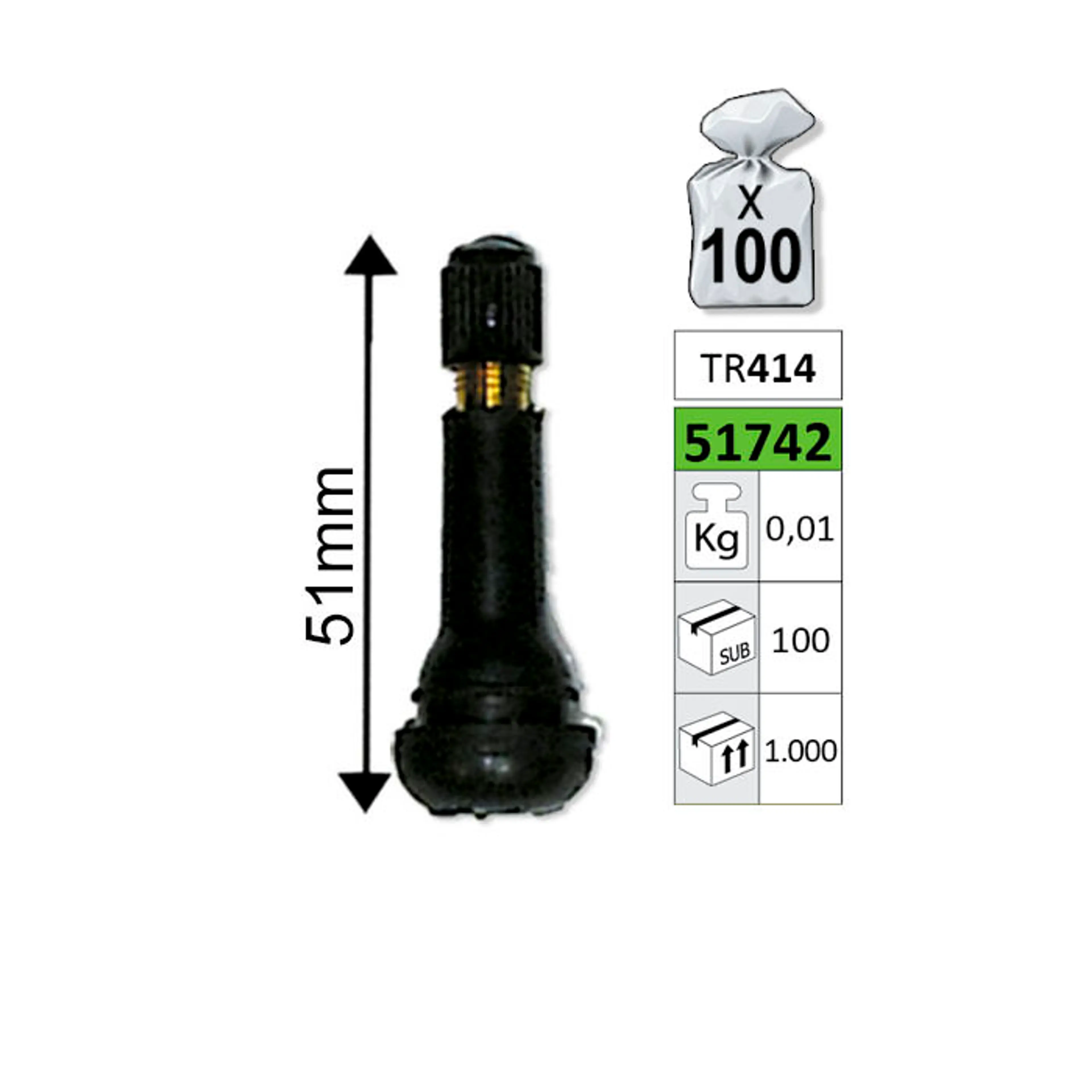 VÁLVULA PARA LLANTAS TR414 51MM