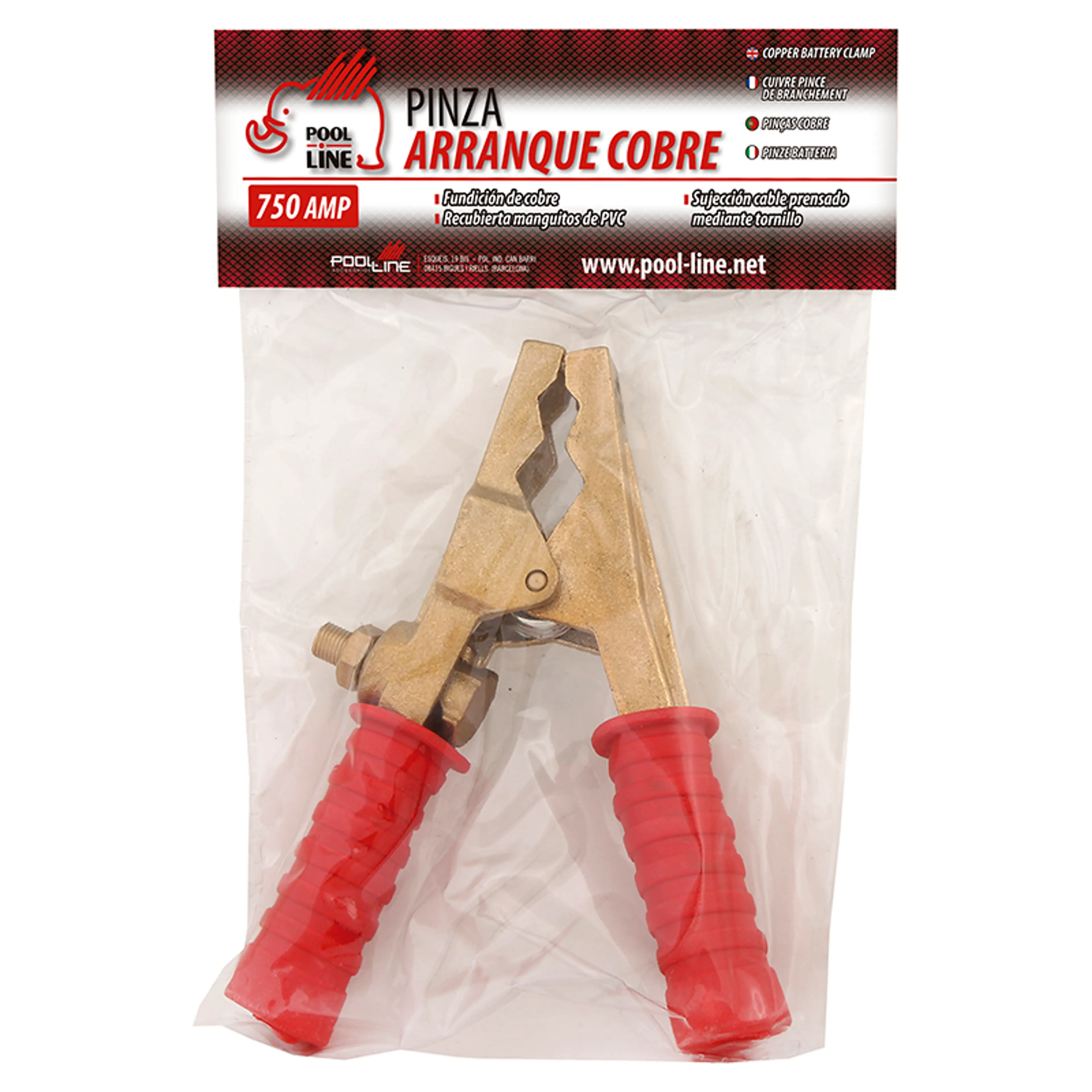 PINZA ARRANQUE MACIZA ROJA 750 AMP.